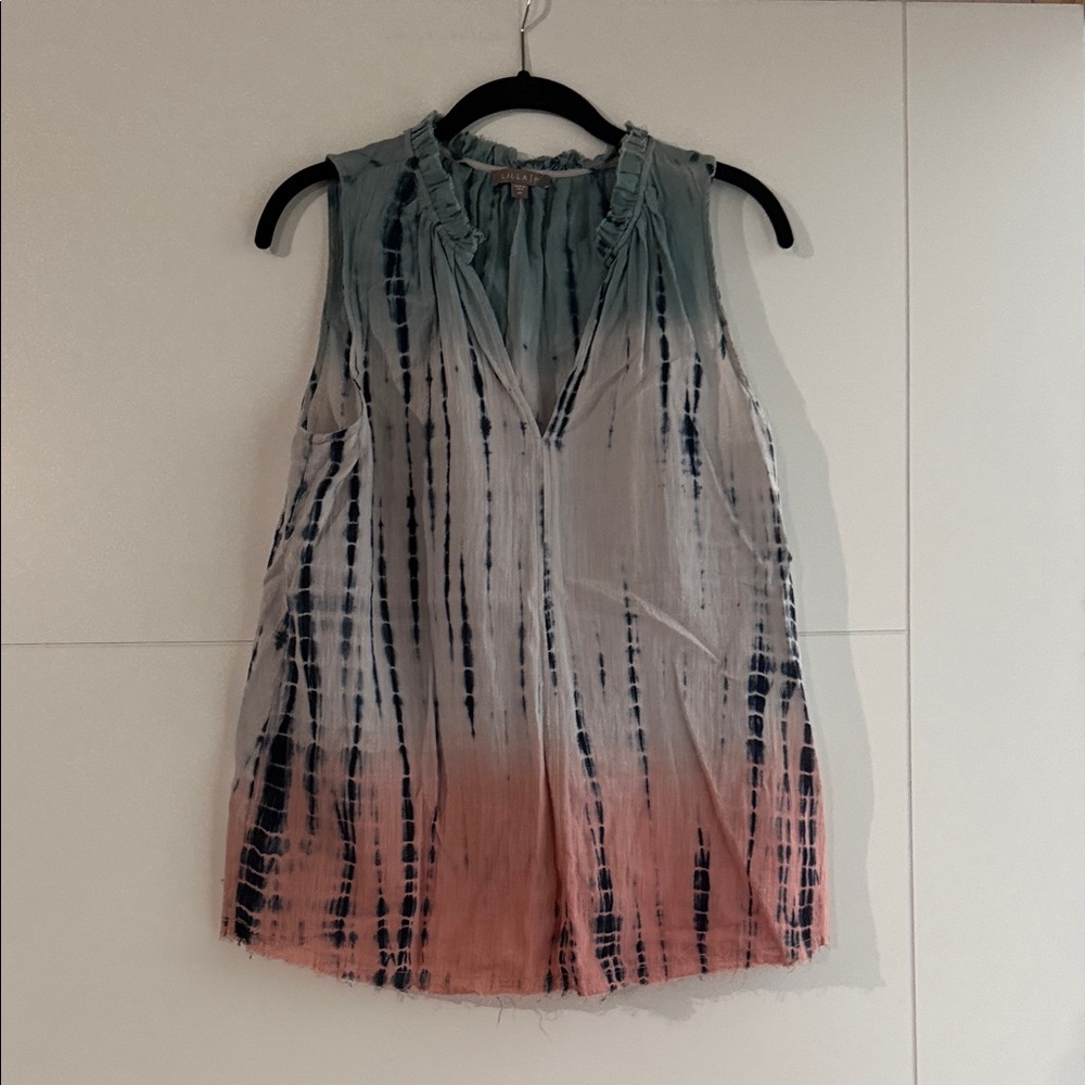 Lilla P Blue and Pink Tie-Dye Tank Top